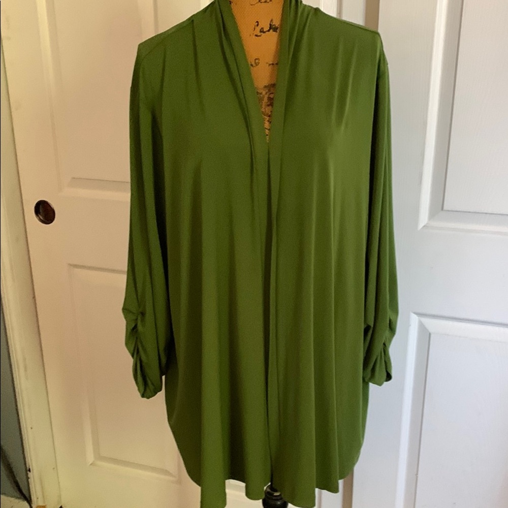 Susan Graver Green Oversized Tunic with Cuffed Sleeves